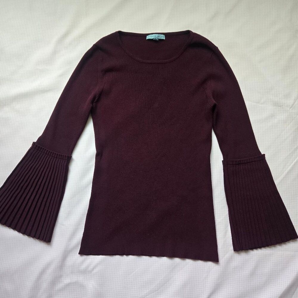 Antonio Melani Burgundy Ribbed Bell Sleeve Sweater Top